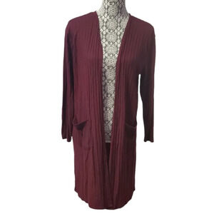 Nine West Women's Duster Ribbed Open Front Cardigan M